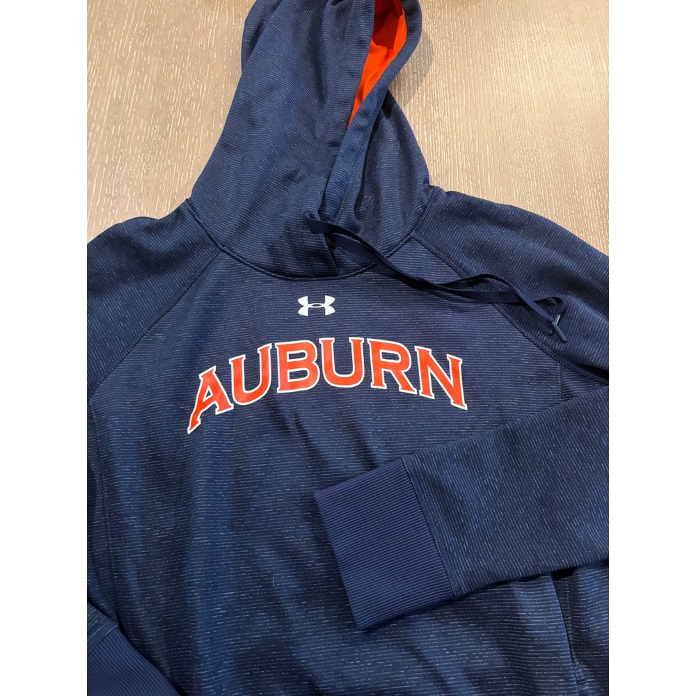 Under‎ Armour Auburn Tigers Men's Medium Navy Blue ColdGear Pullover Hoodie EUC